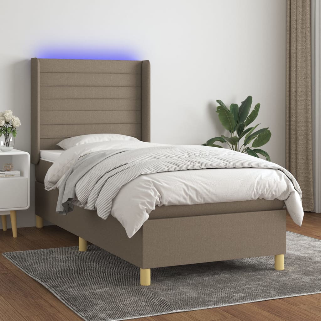 vidaXL Cama box spring colchão/LED 100x200cm tecido cinza-acastanhado