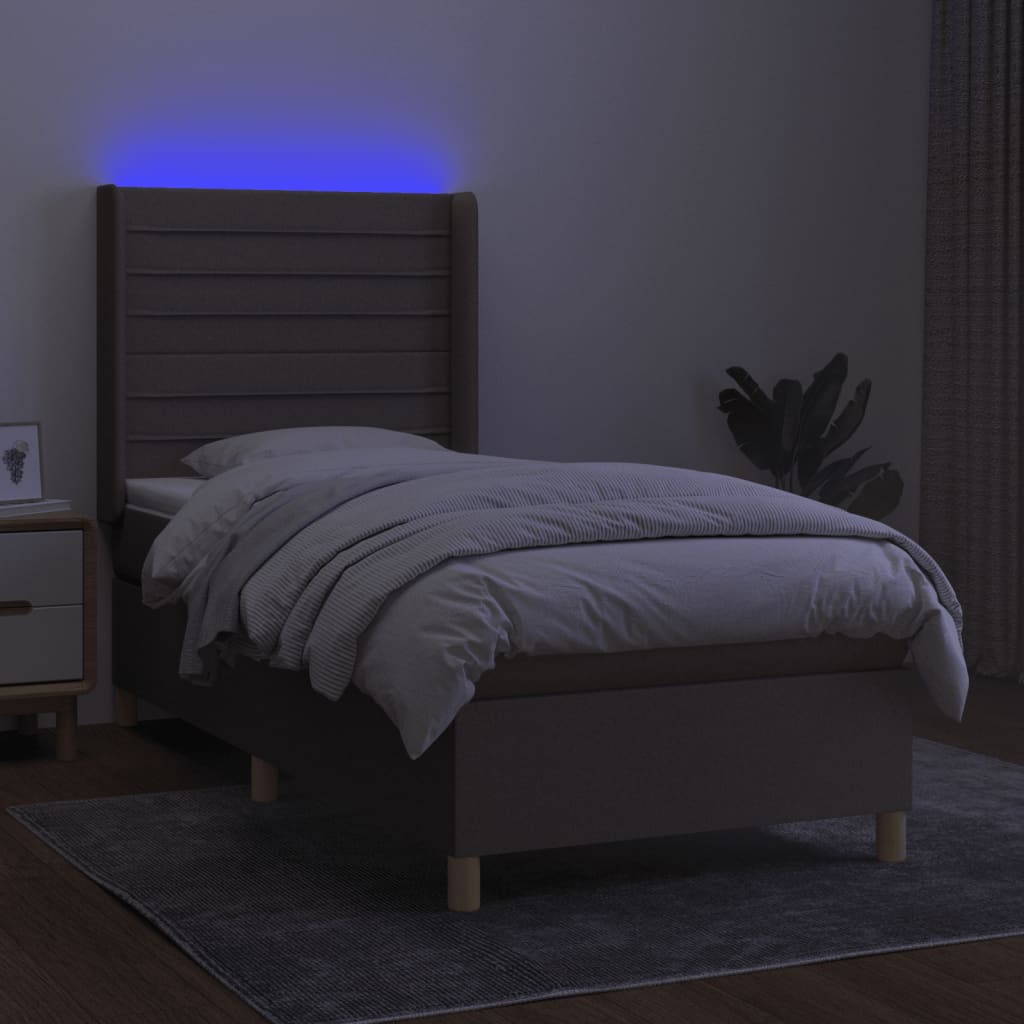 vidaXL Cama box spring colchão/LED 100x200cm tecido cinza-acastanhado