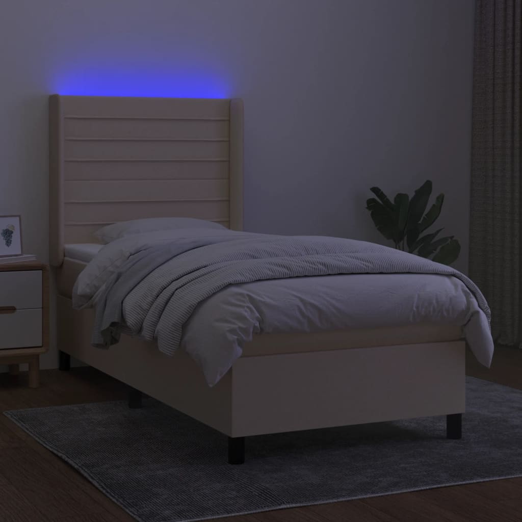 vidaXL Cama box spring c/ colchão e LED 90x190 cm tecido cor creme