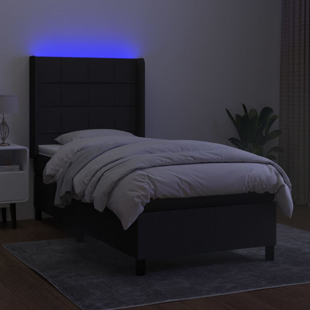 vidaXL Cama box spring c/ colchão e LED 80x200 cm tecido preto