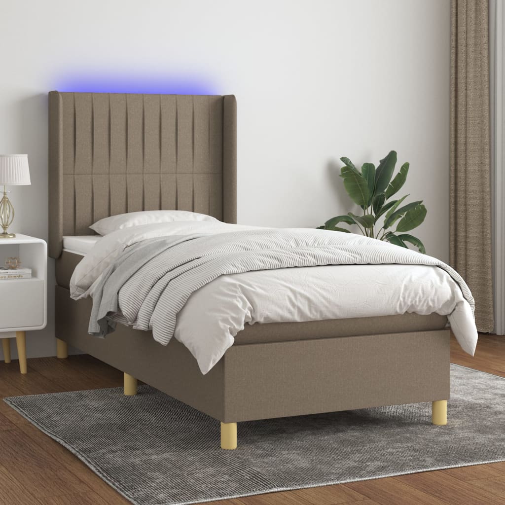 vidaXL Cama box spring + colchão/LED 90x190cm tecido cinza-acastanhado