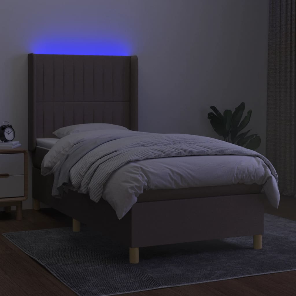 vidaXL Cama box spring + colchão/LED 90x190cm tecido cinza-acastanhado