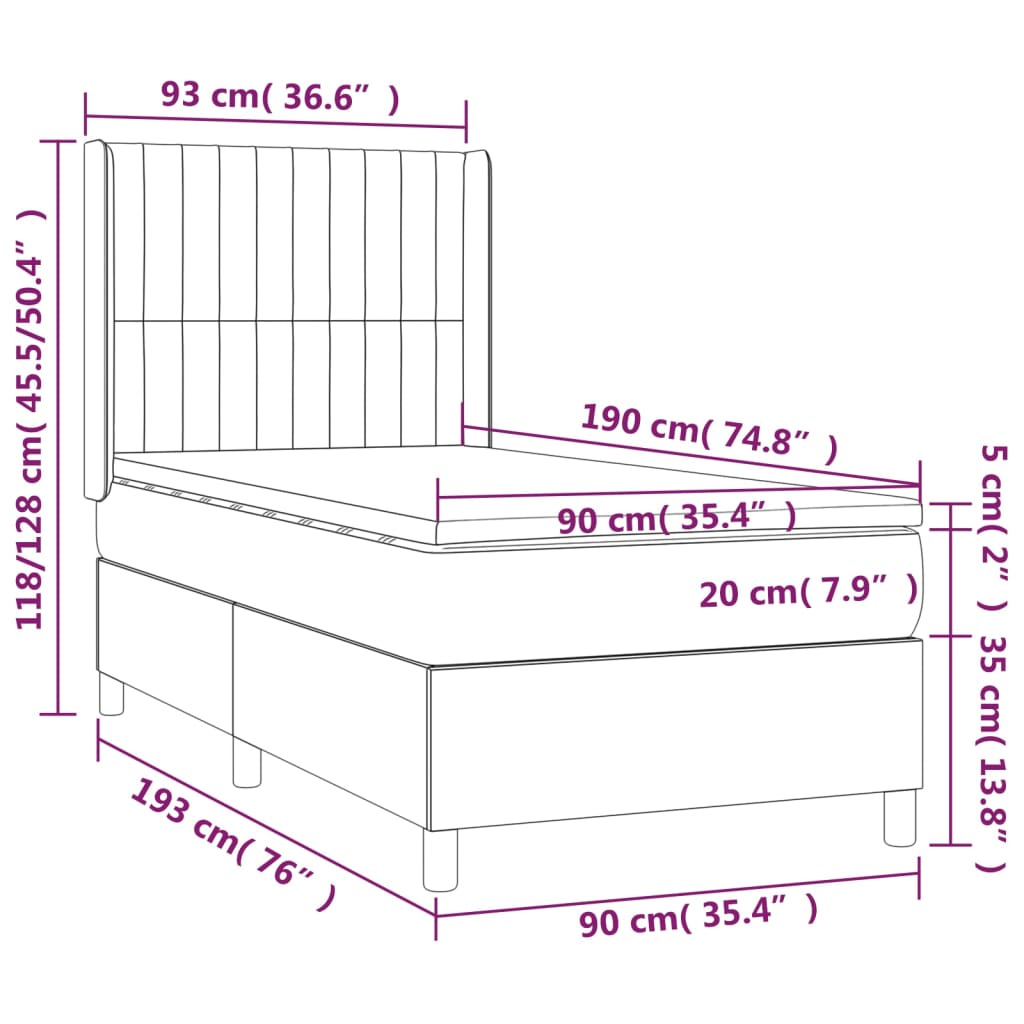 vidaXL Cama box spring + colchão/LED 90x190cm tecido cinza-acastanhado