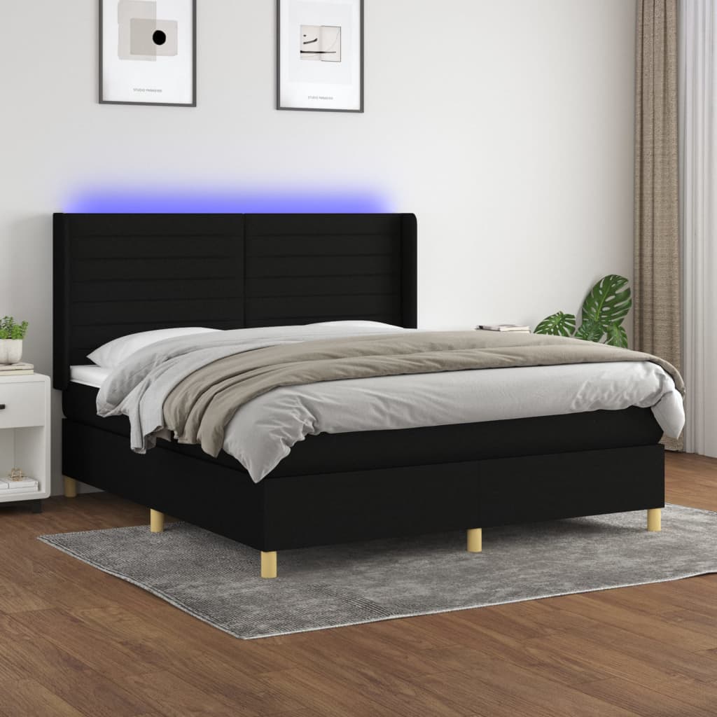 vidaXL Cama box spring c/ colchão e LED 180x200 cm tecido preto