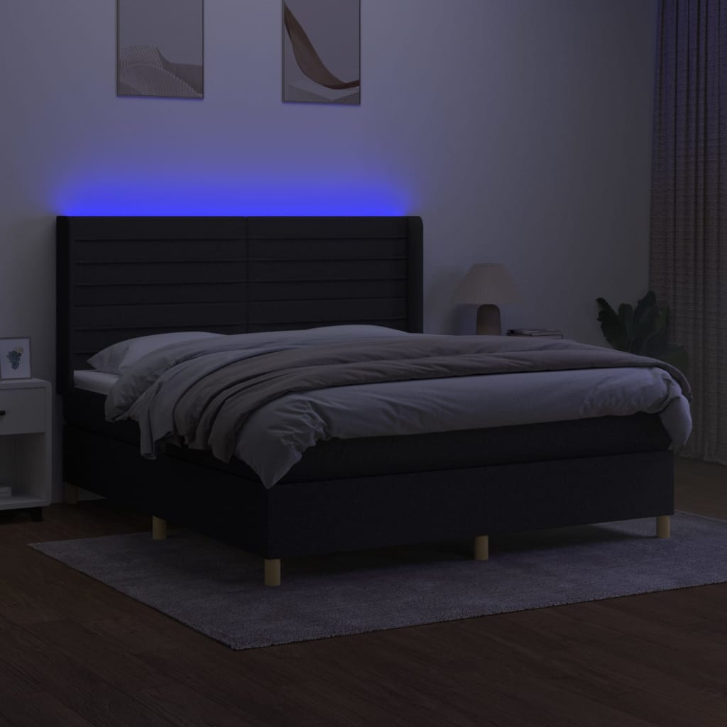 vidaXL Cama box spring c/ colchão e LED 180x200 cm tecido preto