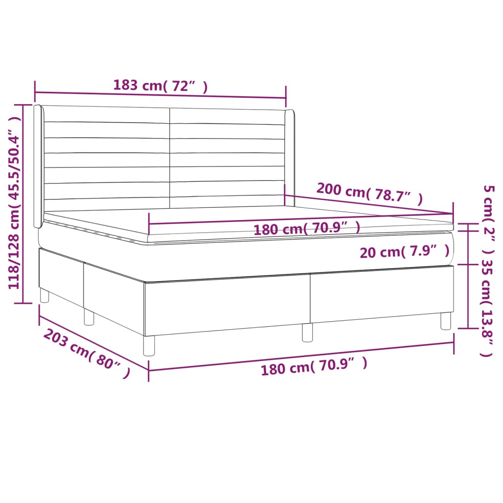 vidaXL Cama box spring c/ colchão e LED 180x200 cm tecido preto