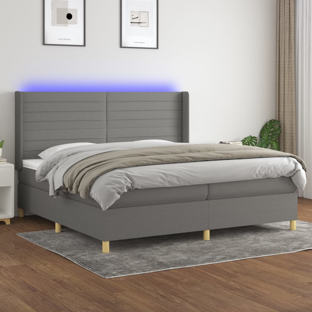 vidaXL Cama box spring c/ colchão e LED 200x200 cm tecido cinza-escuro