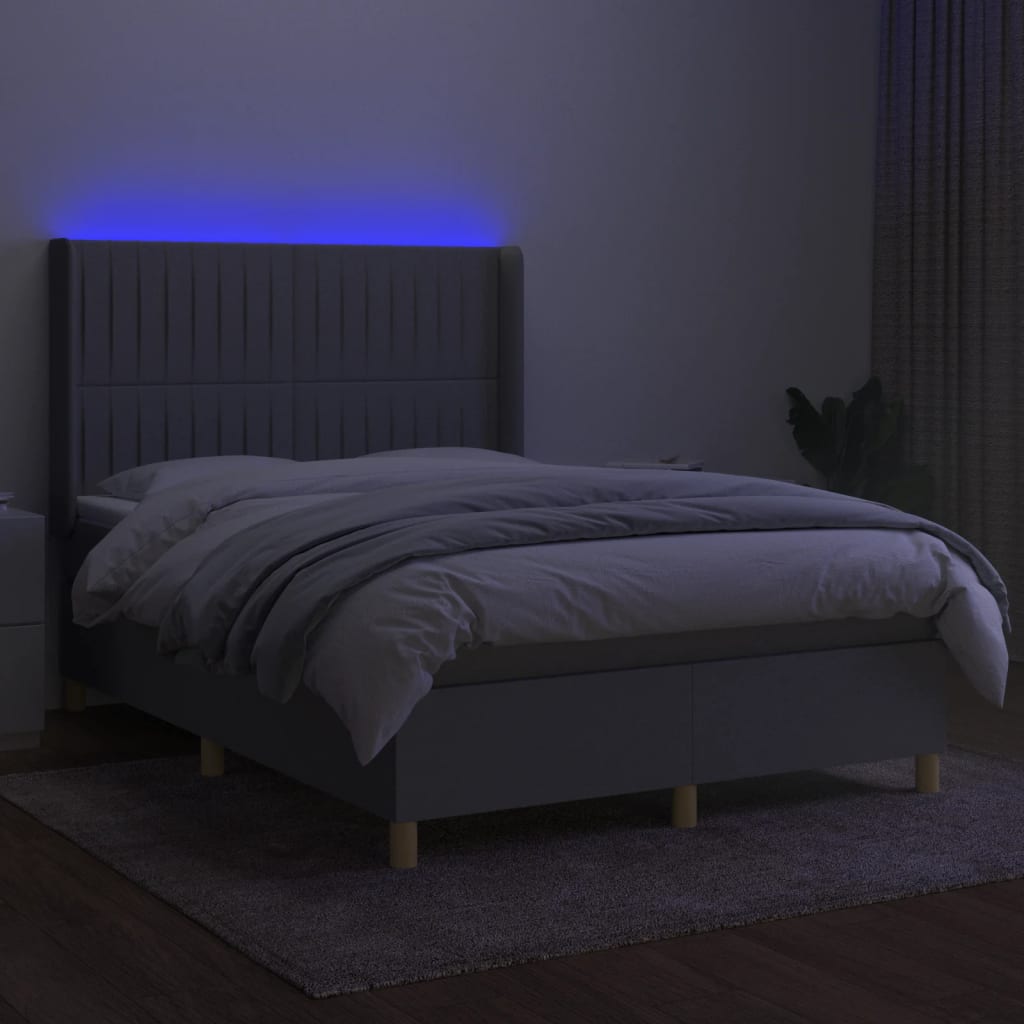 vidaXL Cama box spring c/ colchão e LED 140x190 cm tecido cinza-claro