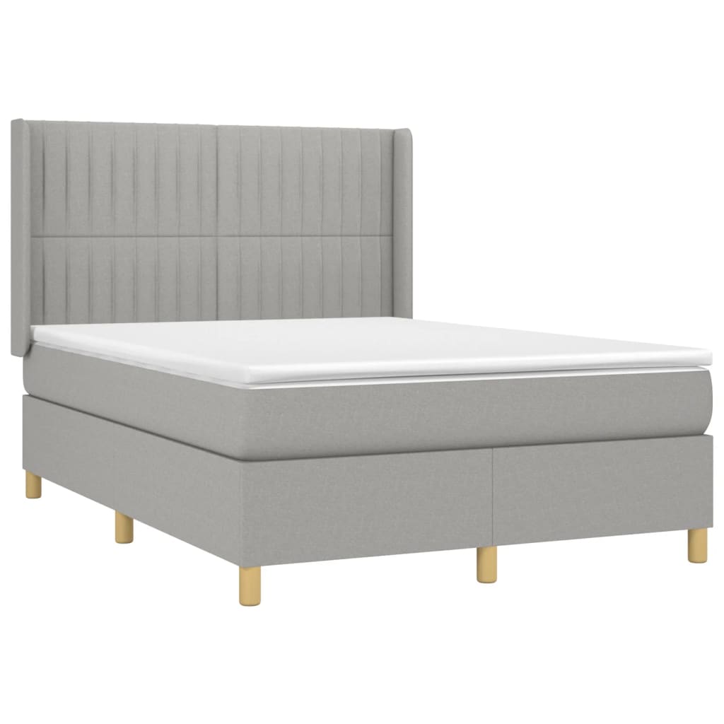 vidaXL Cama box spring c/ colchão e LED 140x190 cm tecido cinza-claro