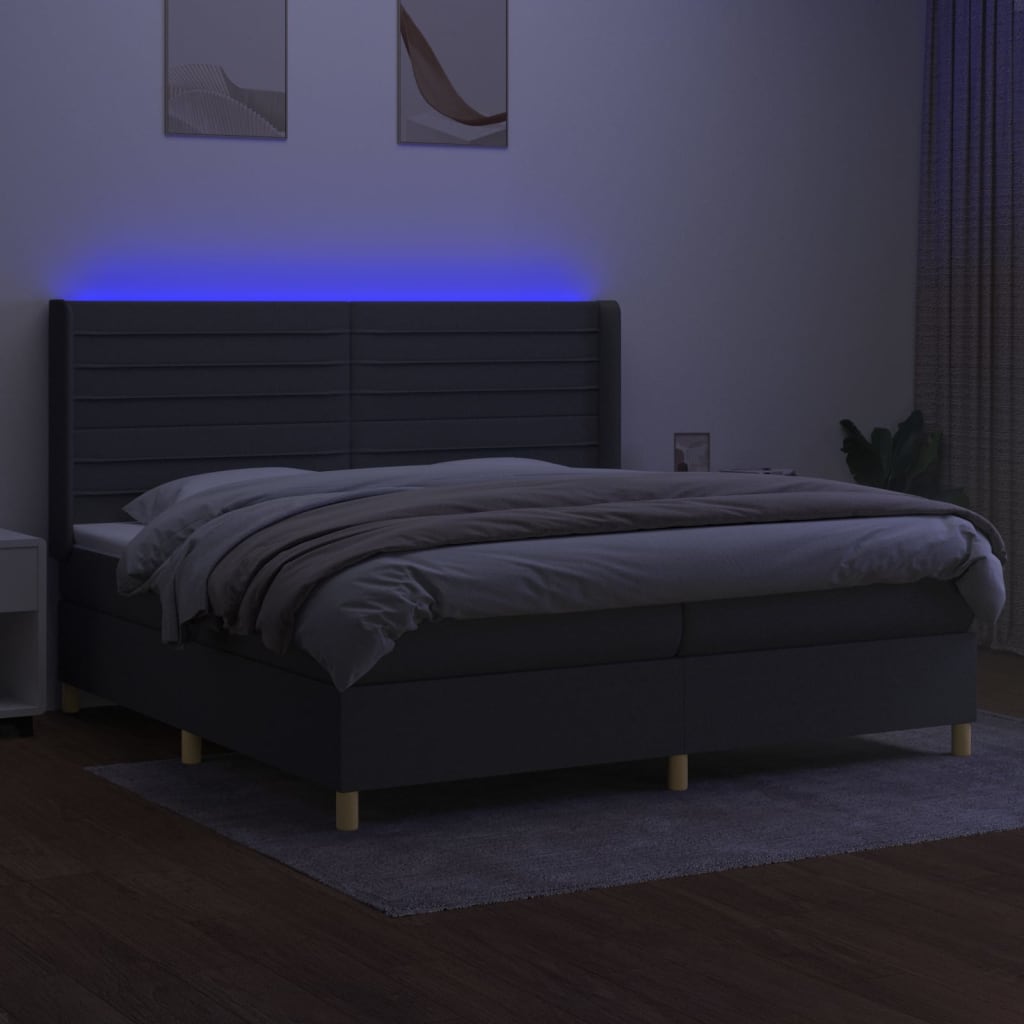 vidaXL Cama box spring c/ colchão e LED 200x200 cm tecido cinza-escuro