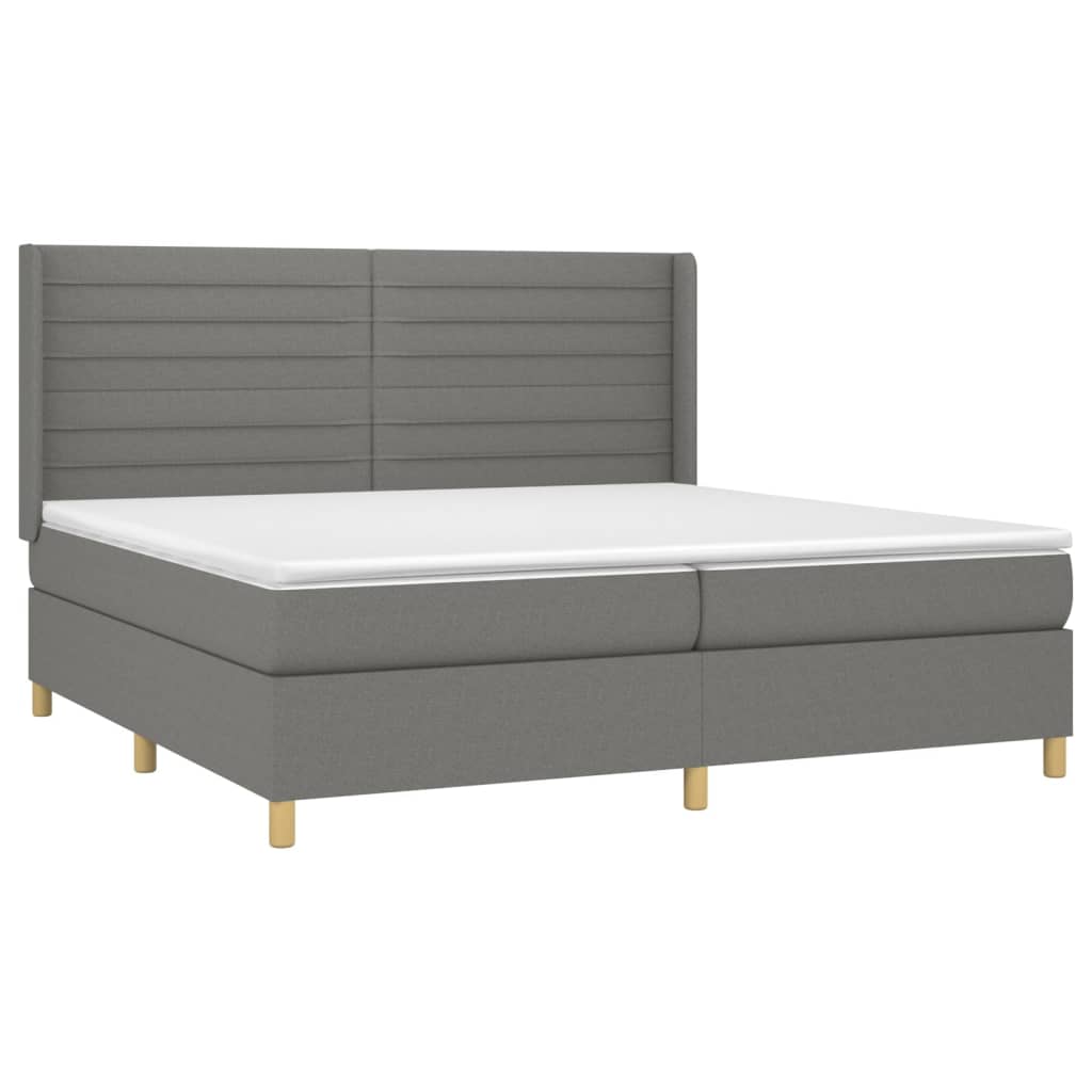 vidaXL Cama box spring c/ colchão e LED 200x200 cm tecido cinza-escuro