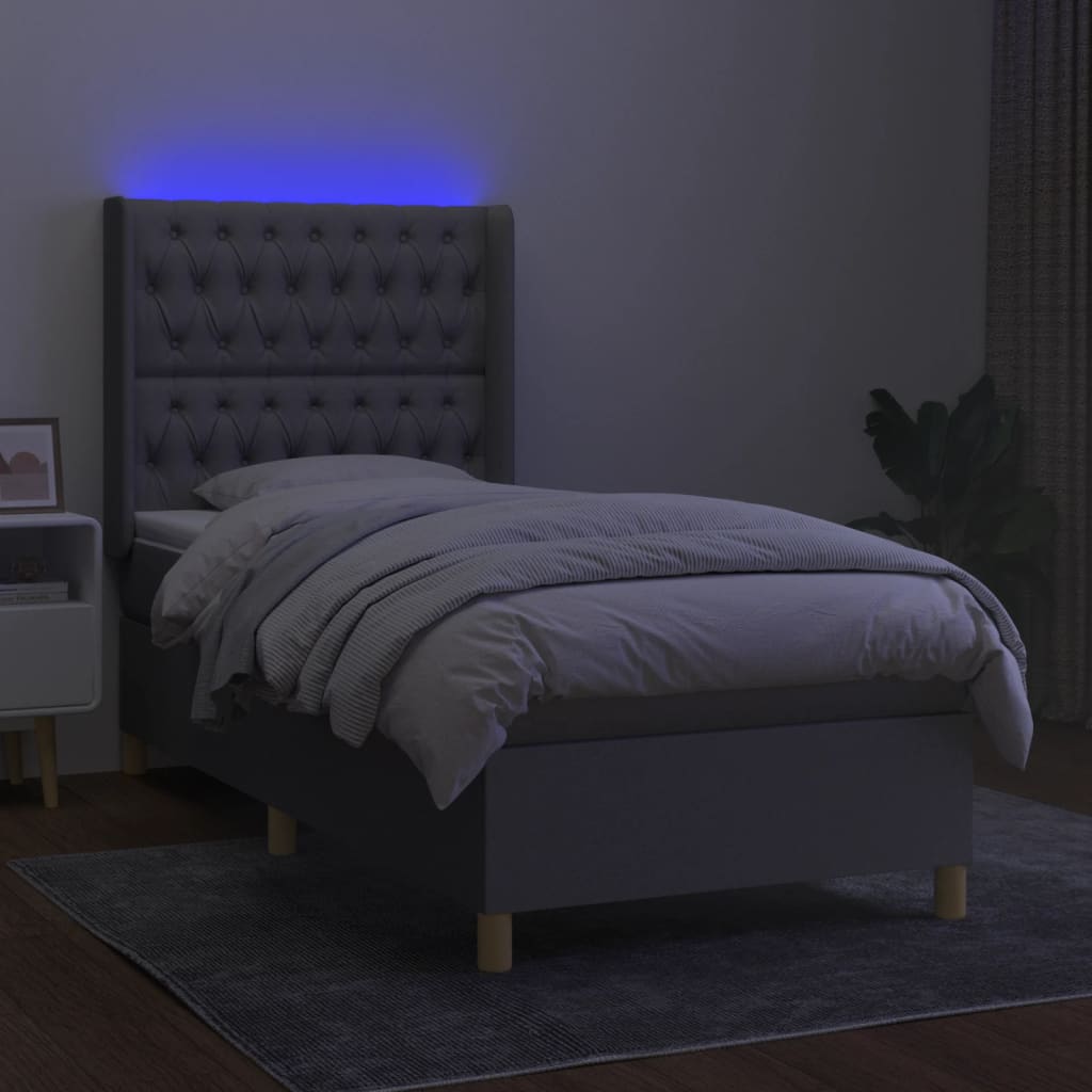 vidaXL Cama box spring c/ colchão e LED 80x200 cm tecido cinza-claro