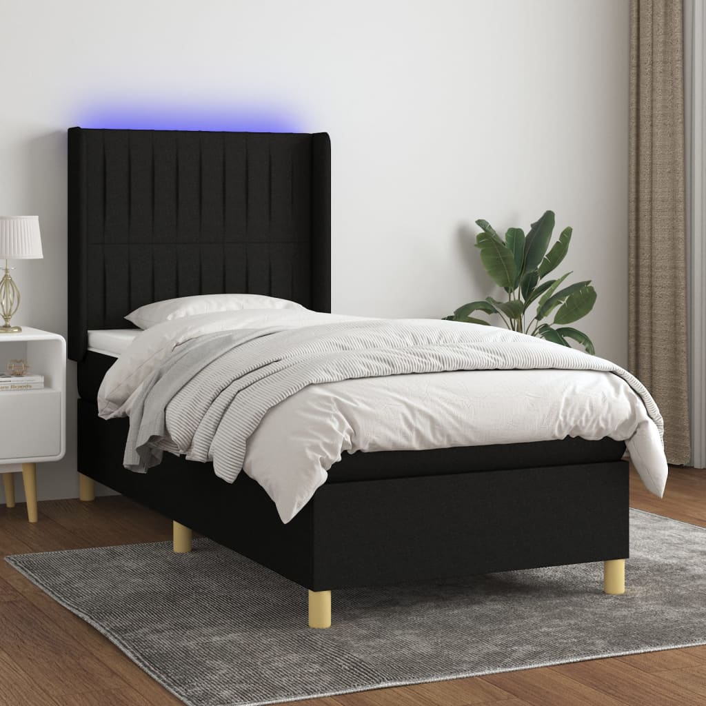 vidaXL Cama box spring c/ colchão e LED 100x200 cm tecido preto