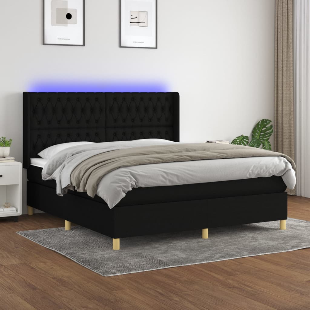 vidaXL Cama box spring c/ colchão e LED 160x200 cm tecido preto