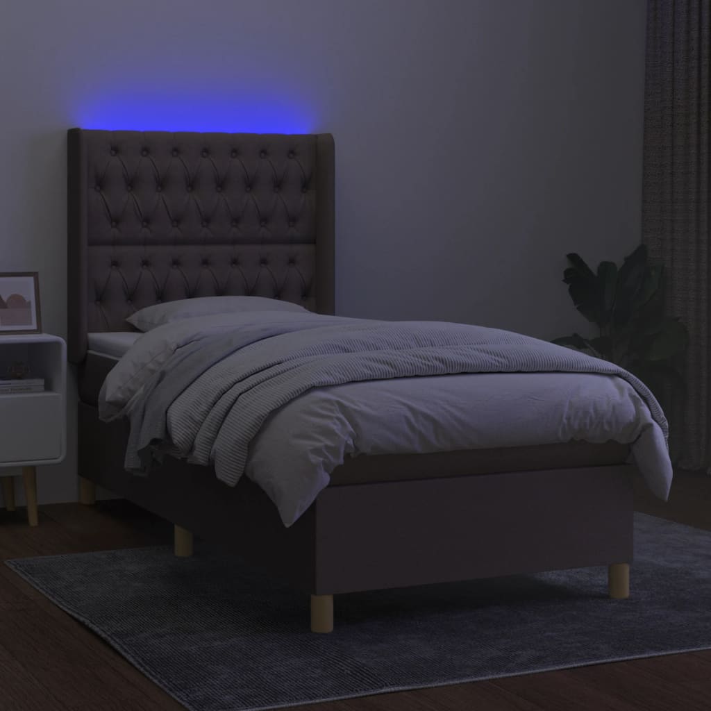 vidaXL Cama box spring colchão/LED 100x200cm tecido cinza-acastanhado