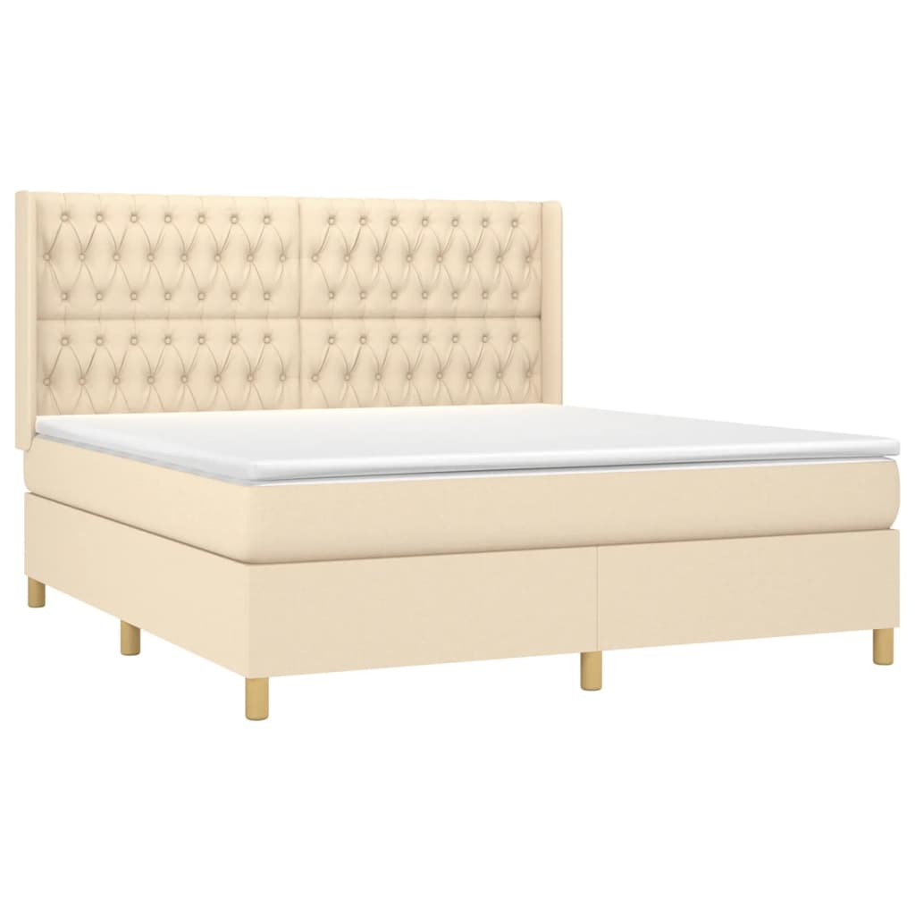 vidaXL Cama box spring c/ colchão e LED 180x200 cm tecido cor creme