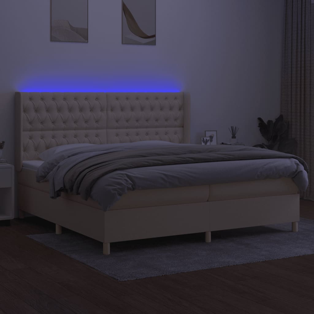 vidaXL Cama box spring c/ colchão e LED 200x200 cm tecido cor creme