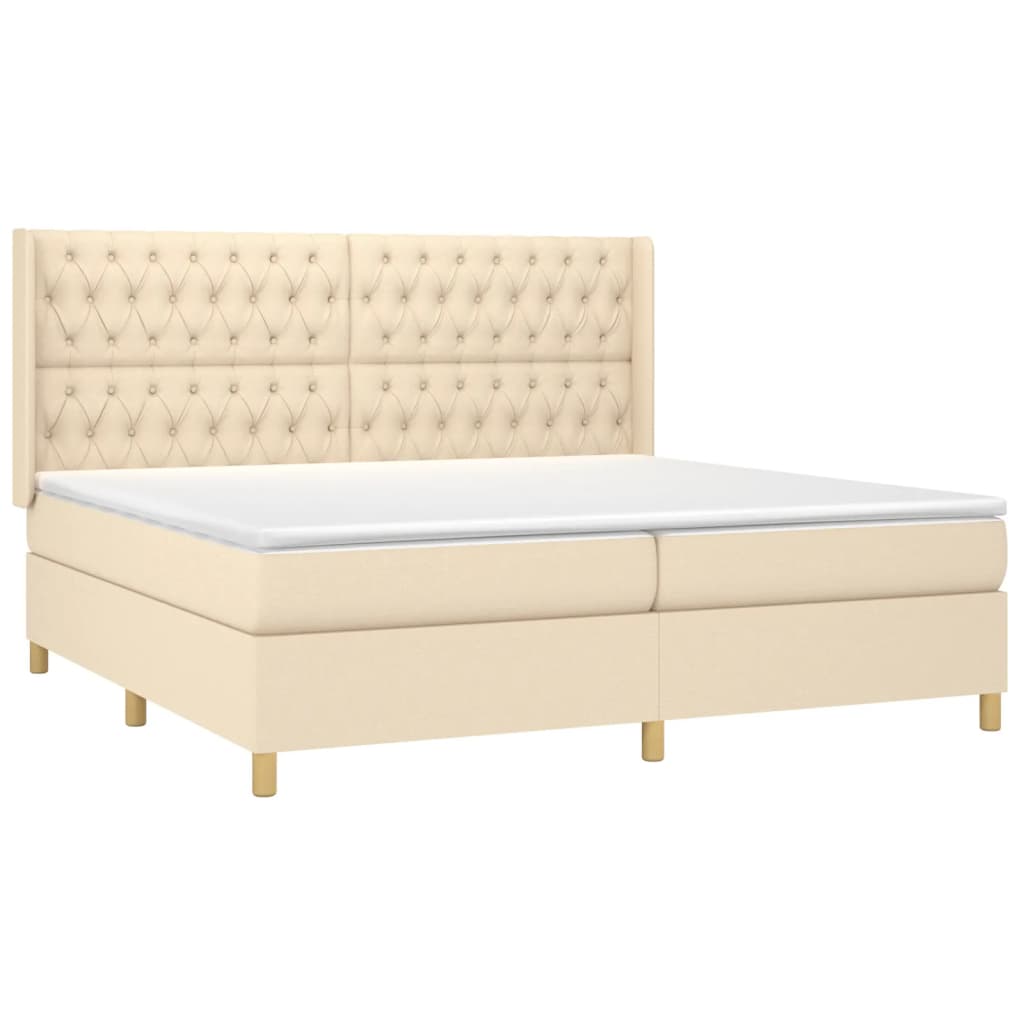 vidaXL Cama box spring c/ colchão e LED 200x200 cm tecido cor creme