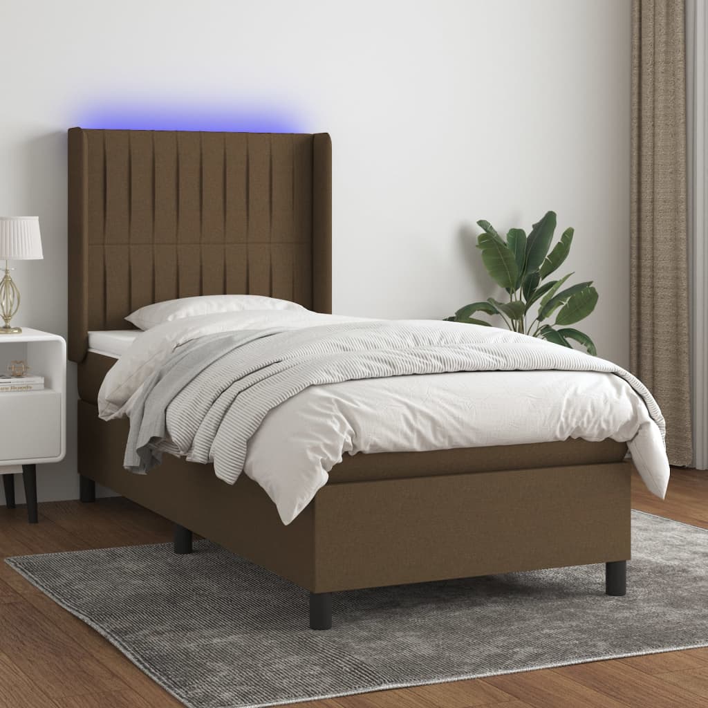 vidaXL Cama box spring c/ colchão/LED 80x200cm tecido castanho-escuro