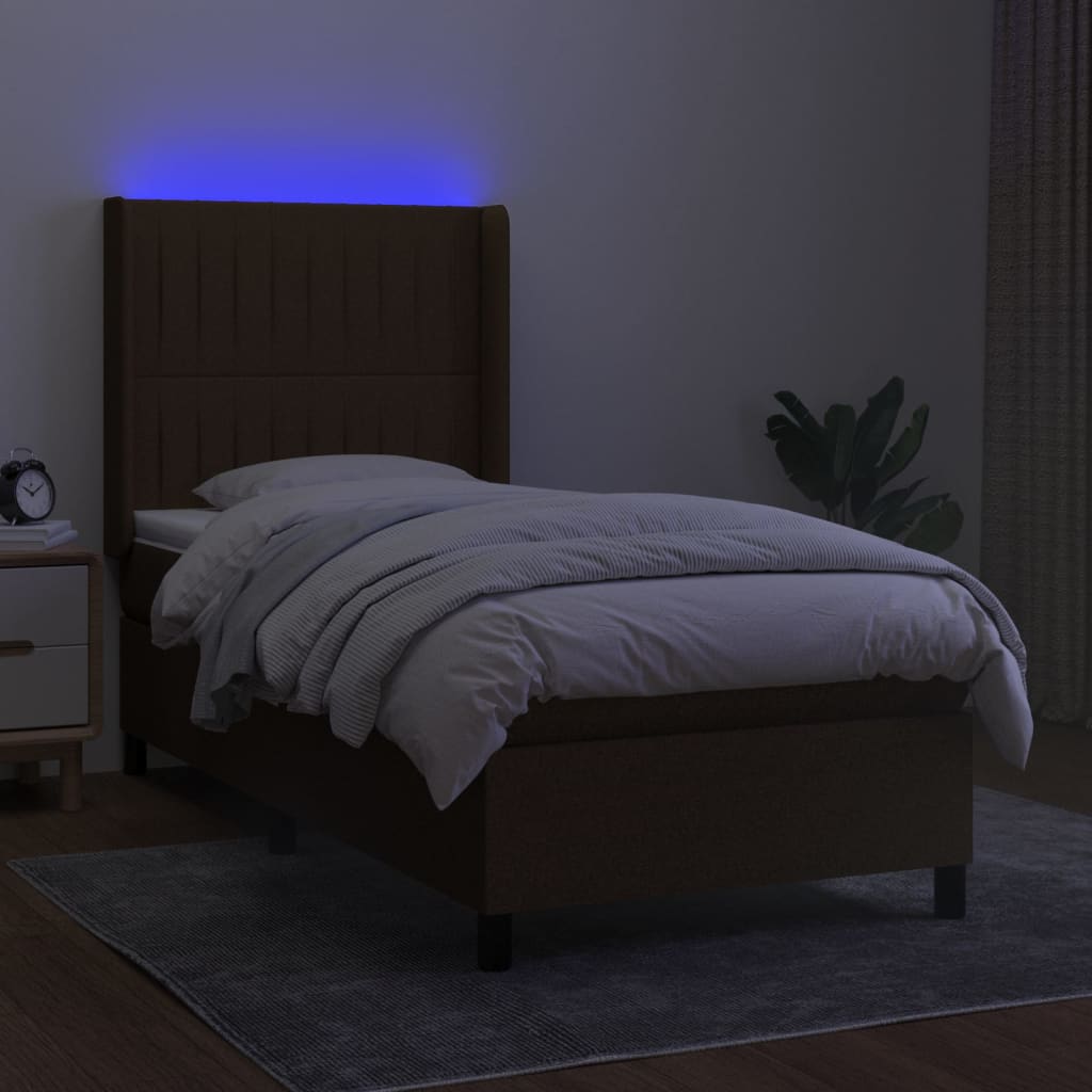 vidaXL Cama box spring c/ colchão/LED 80x200cm tecido castanho-escuro