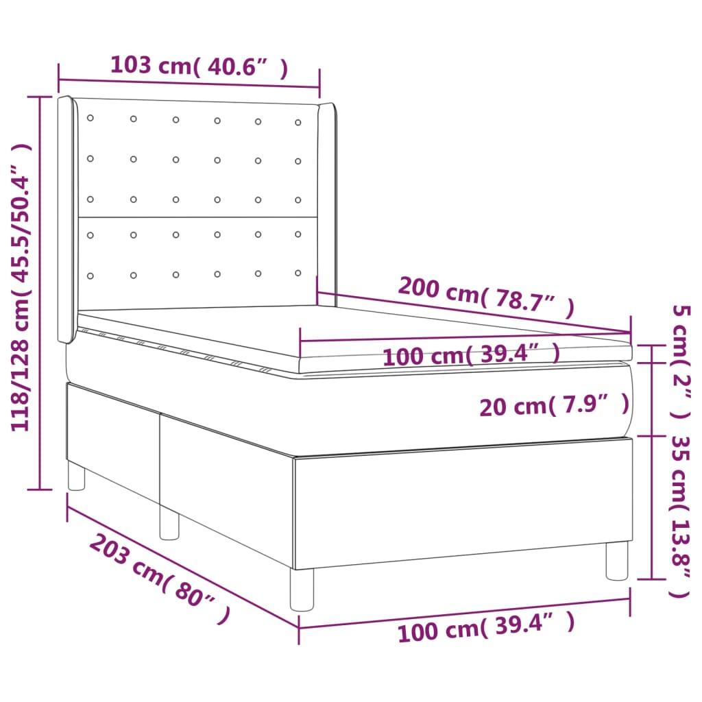 vidaXL Cama box spring c/ colchão e LED 100x200 cm tecido cor creme