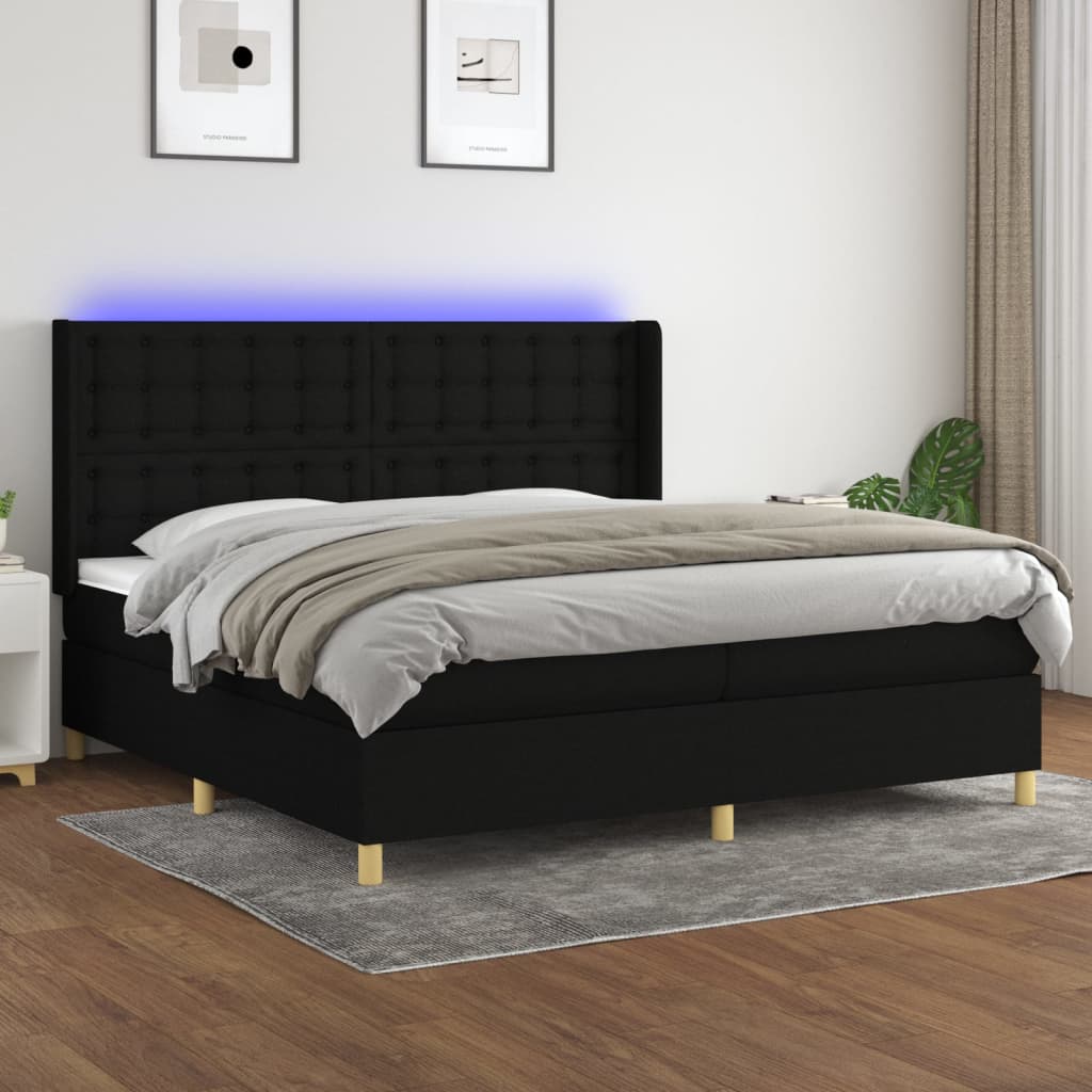 vidaXL Cama box spring c/ colchão e LED 200x200 cm tecido preto