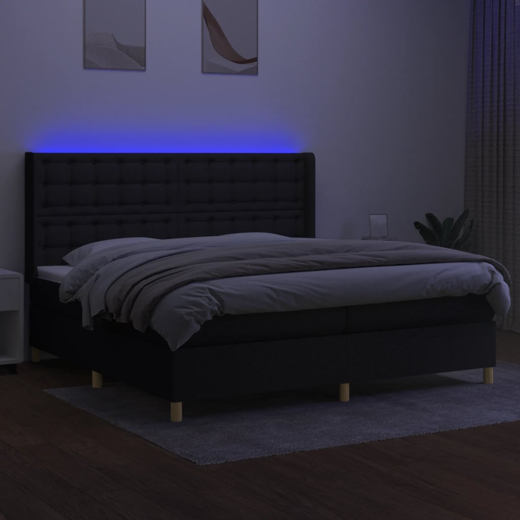 vidaXL Cama box spring c/ colchão e LED 200x200 cm tecido preto