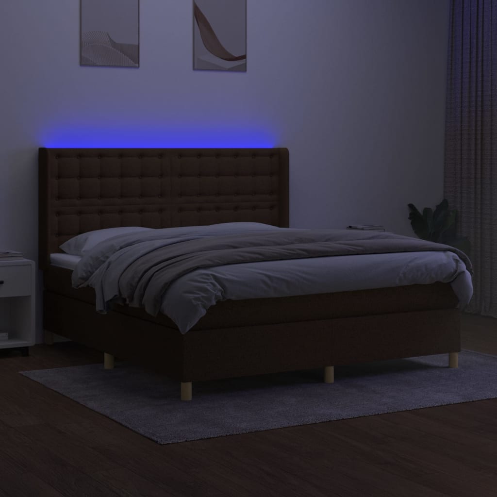 vidaXL Cama box spring c/ colchão/LED 180x200cm tecido castanho-escuro