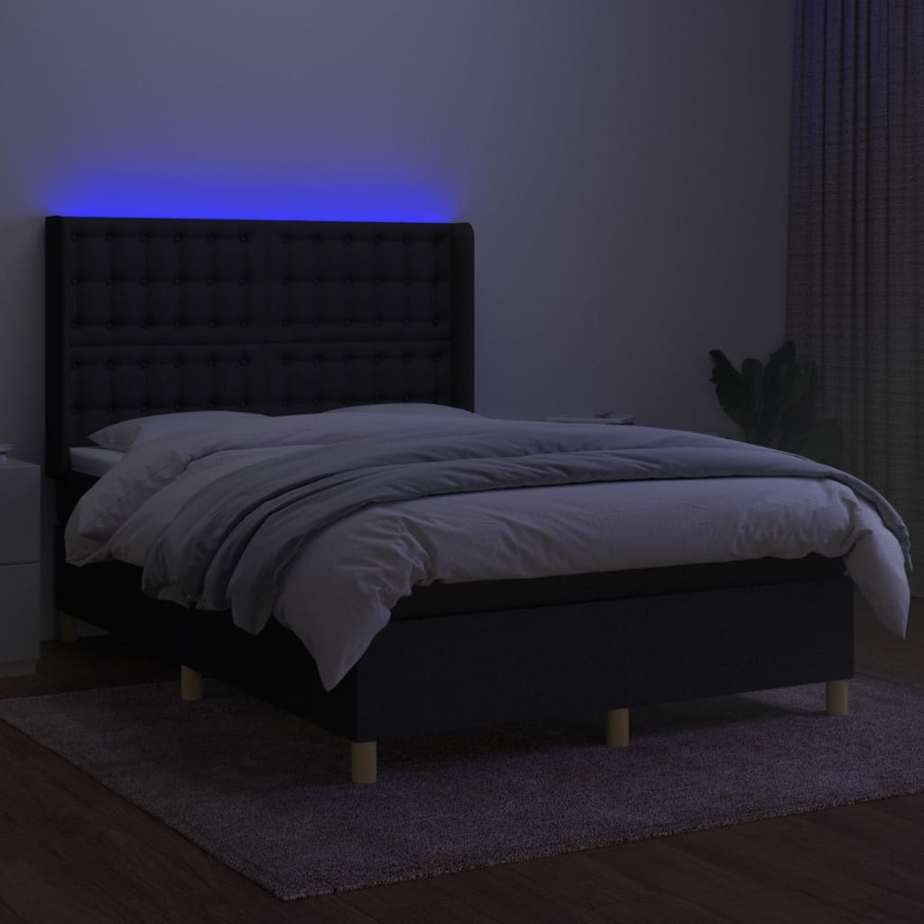 vidaXL Cama box spring c/ colchão e LED 140x200 cm tecido preto