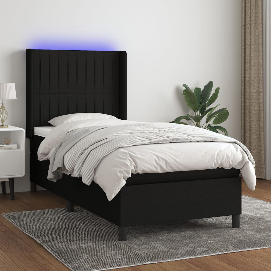 vidaXL Cama box spring c/ colchão e LED 90x200 cm tecido preto