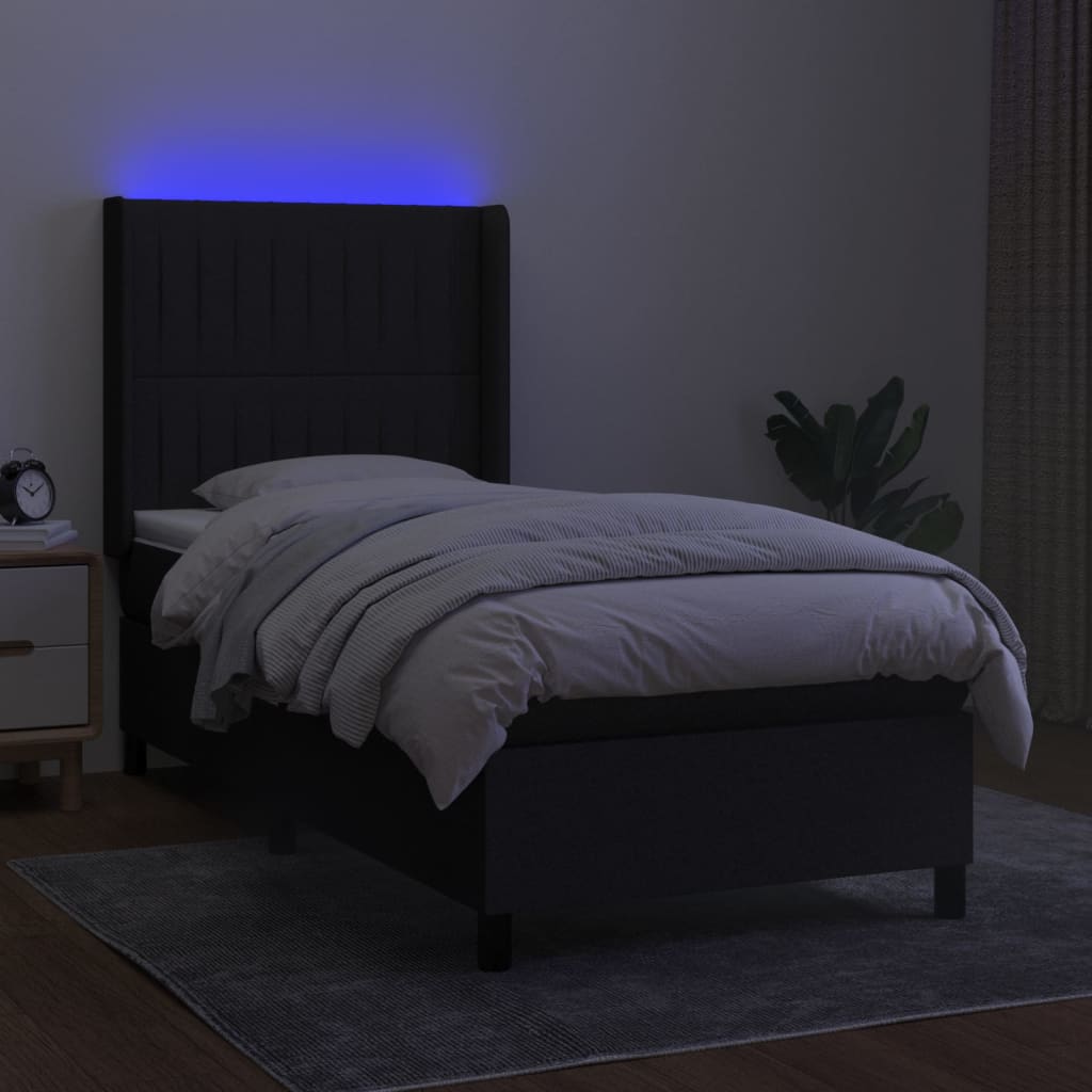 vidaXL Cama box spring c/ colchão e LED 90x200 cm tecido preto