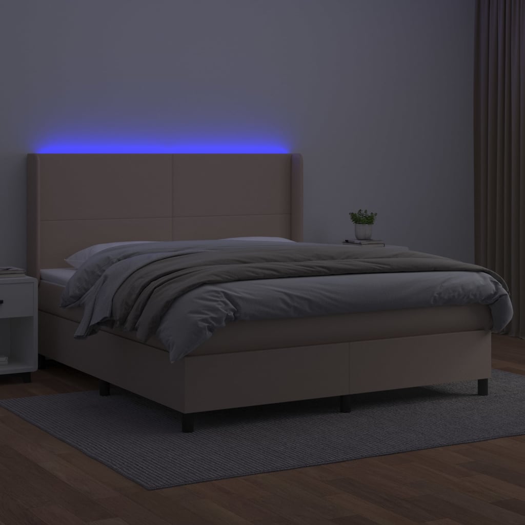 vidaXL Cama box spring c/colchão/LED 180x200cm couro artif. cappuccino