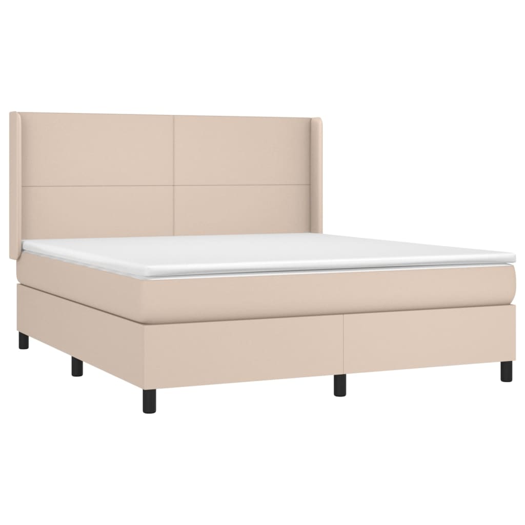 vidaXL Cama box spring c/colchão/LED 180x200cm couro artif. cappuccino