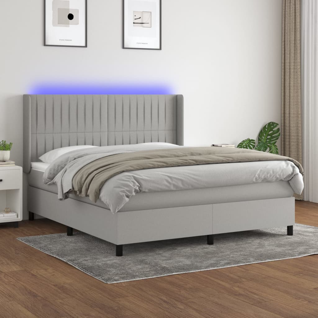 vidaXL Cama box spring c/ colchão e LED 160x200 cm tecido cinza-claro