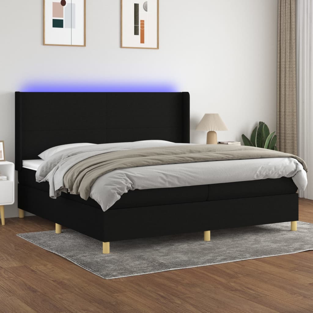 vidaXL Cama box spring c/ colchão e LED 200x200 cm tecido preto