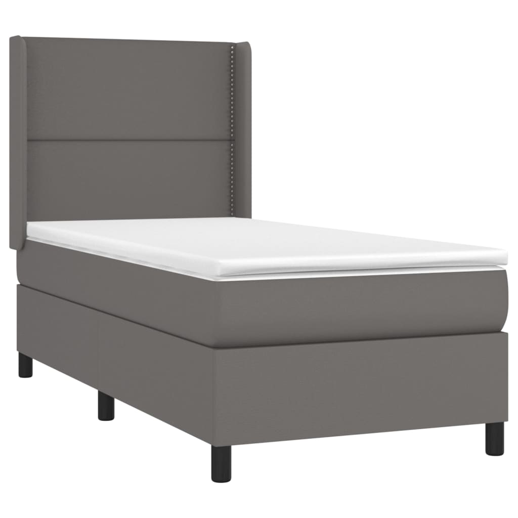 vidaXL Cama box spring c/ colchão/LED 90x200 cm couro artificial cinza