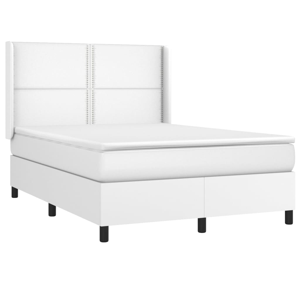 vidaXL Cama box spring c/colchão/LED 140x200cm couro artificial branco