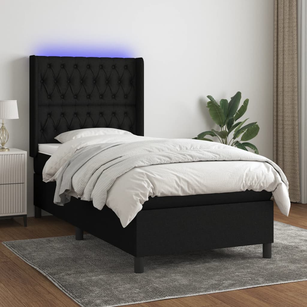 vidaXL Cama box spring c/ colchão e LED 100x200 cm tecido preto