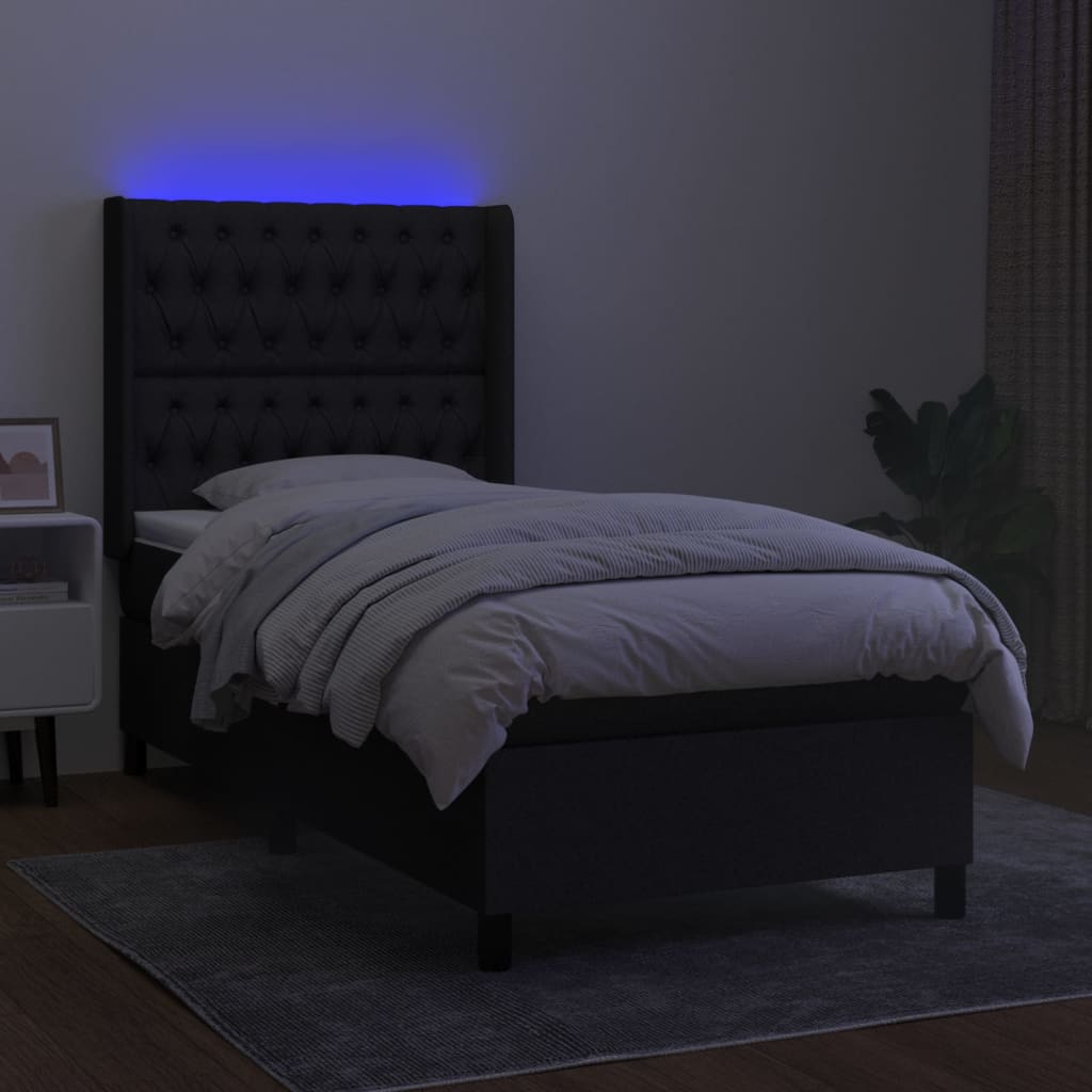 vidaXL Cama box spring c/ colchão e LED 100x200 cm tecido preto