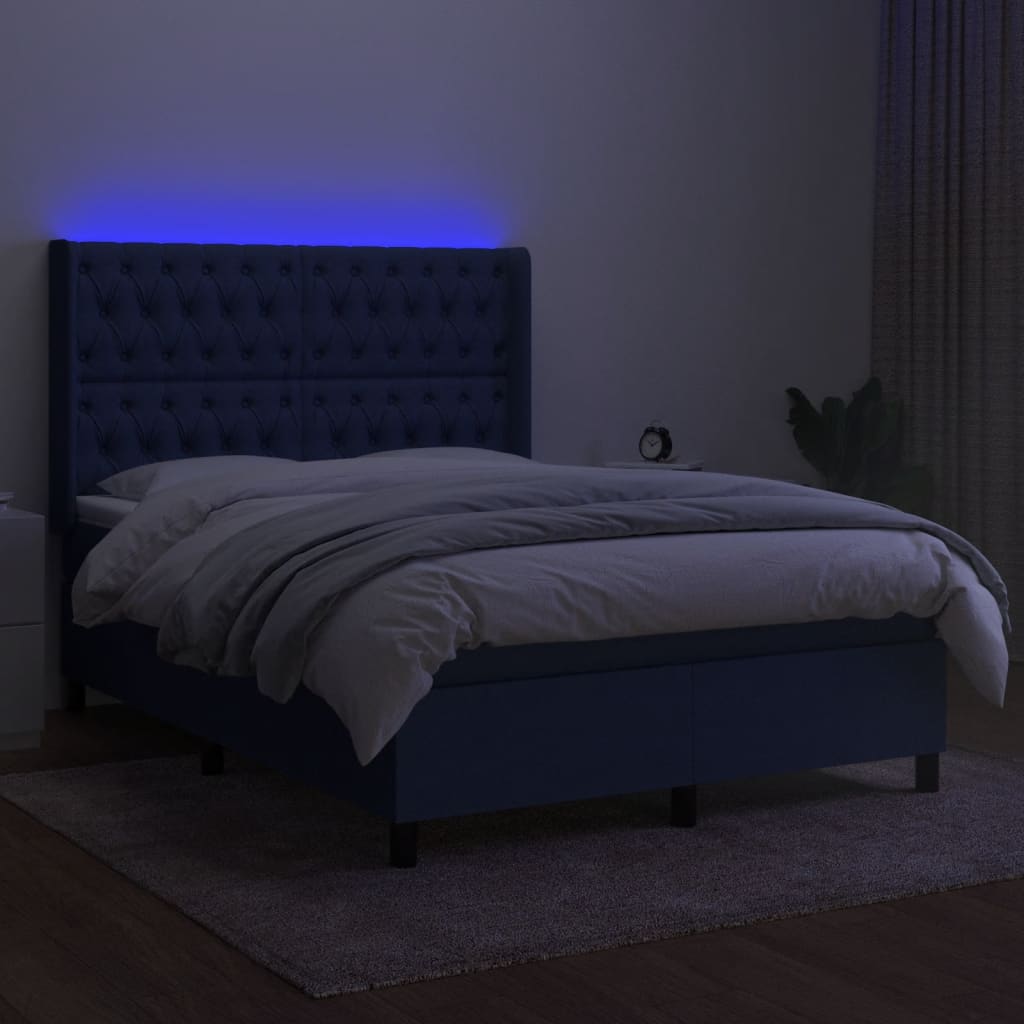 vidaXL Cama box spring c/ colchão e LED 140x200 cm tecido azul