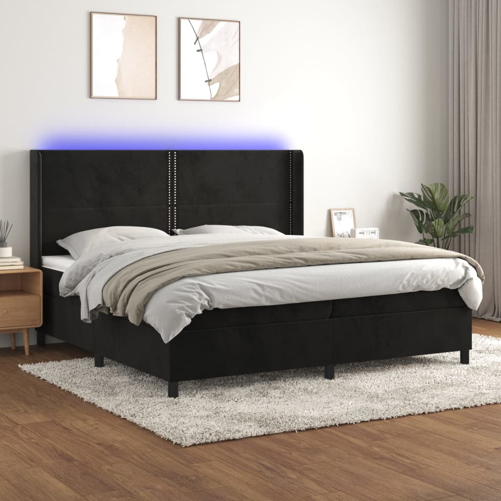 vidaXL Cama box spring c/ colchão/LED 200x200 cm veludo preto