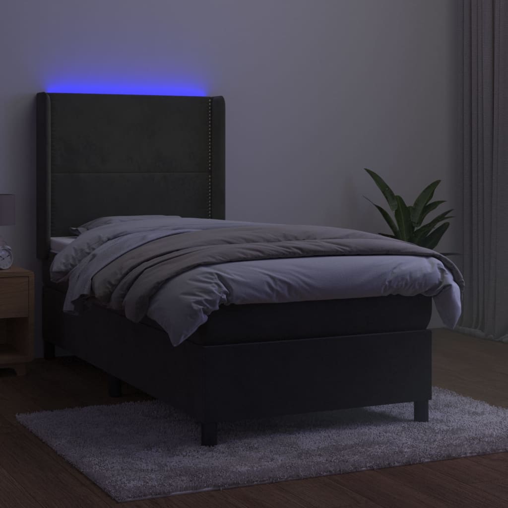 vidaXL Cama box spring c/ colchão/LED 100x200cm veludo cinzento-escuro