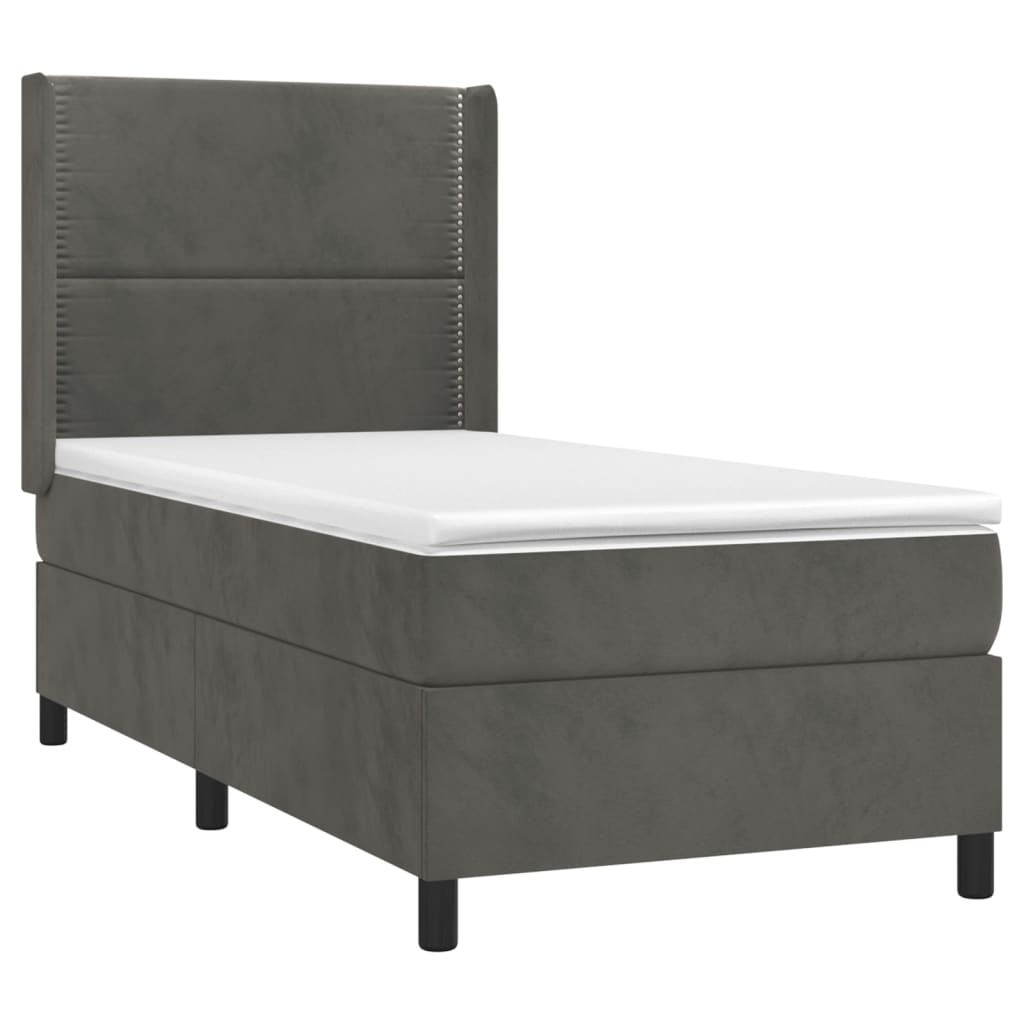 vidaXL Cama box spring c/ colchão/LED 100x200cm veludo cinzento-escuro