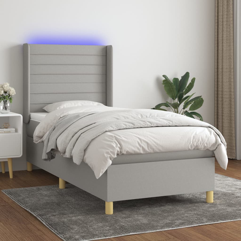 vidaXL Cama box spring c/ colchão e LED 80x200 cm tecido cinza-claro