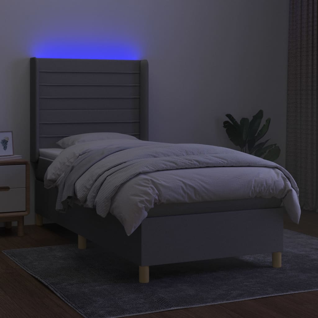 vidaXL Cama box spring c/ colchão e LED 80x200 cm tecido cinza-claro