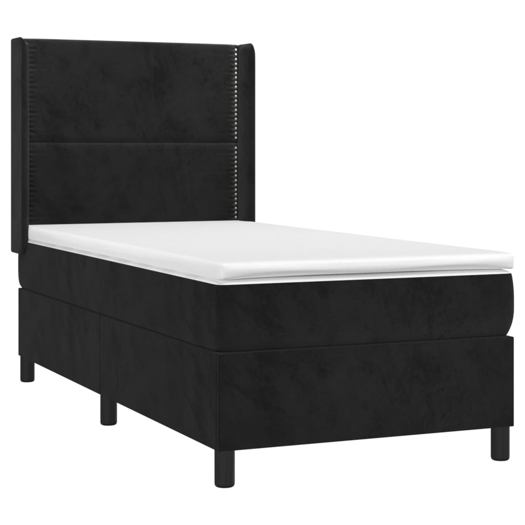 vidaXL Cama box spring c/ colchão/LED 90x200 cm veludo preto