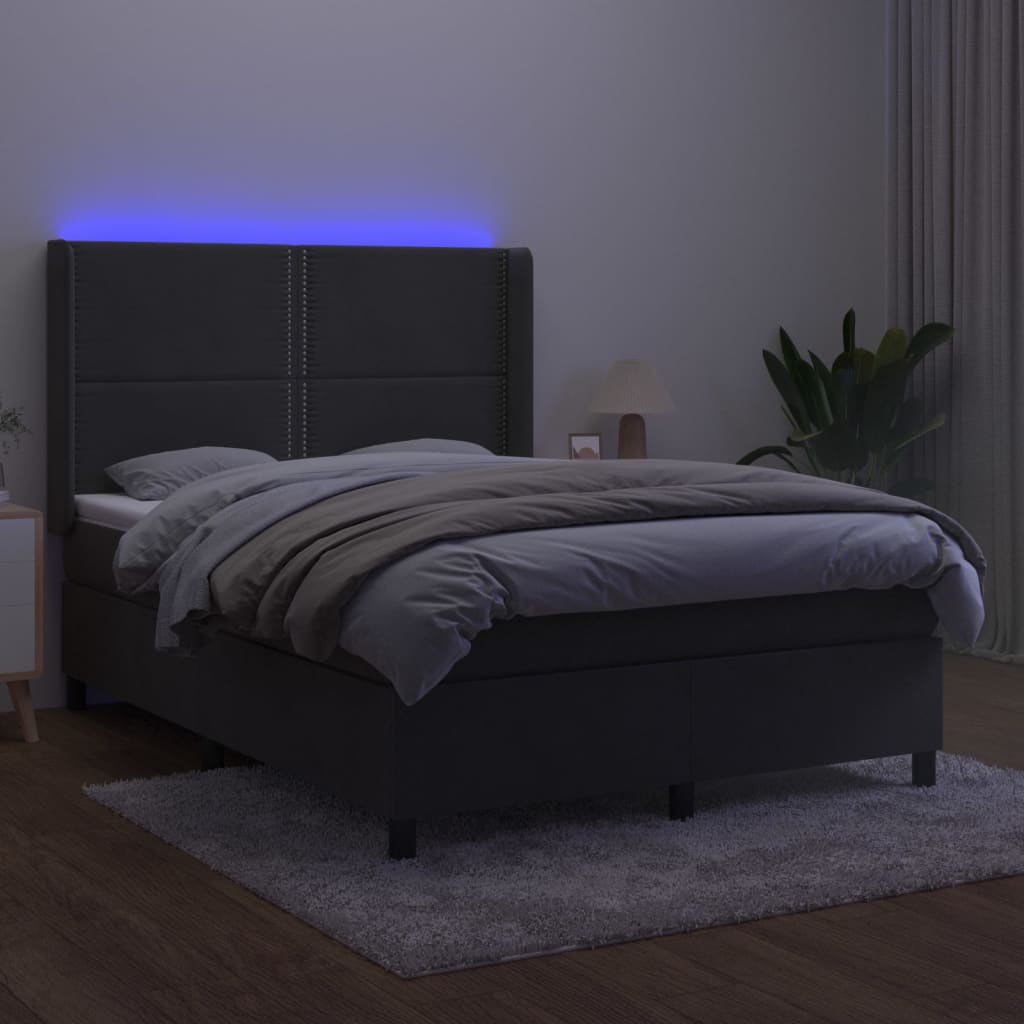 vidaXL Cama box spring c/ colchão/LED 140x200cm veludo cinzento-escuro