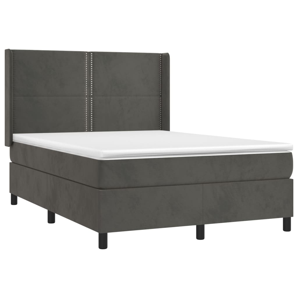 vidaXL Cama box spring c/ colchão/LED 140x200cm veludo cinzento-escuro