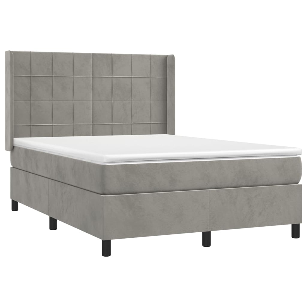 vidaXL Cama box spring c/ colchão/LED 140x190 cm veludo cinzento