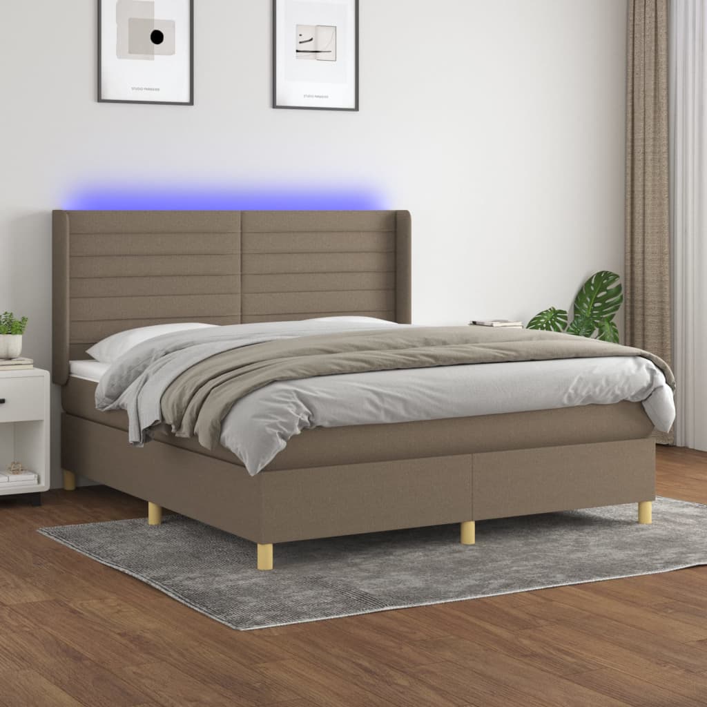 vidaXL Cama box spring colchão/LED 180x200cm tecido cinza-acastanhado